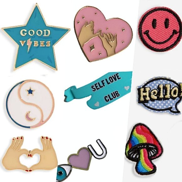 Nordstrom Emoji Enamel Pin & Iron On Patches Good Vibes Assorted Lot - Picture 1 of 11